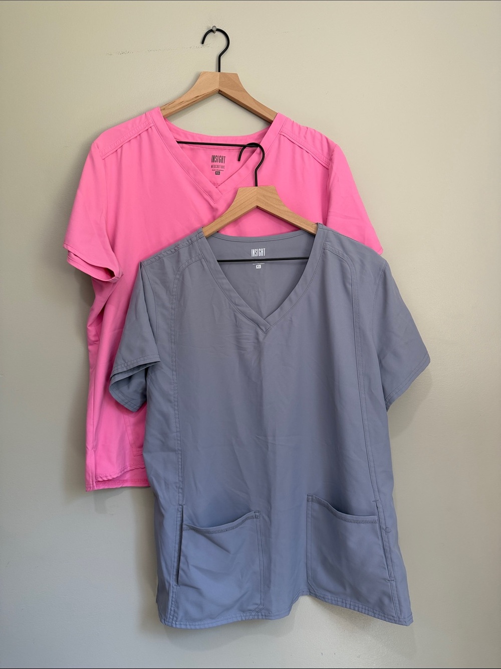 2 Insight Medcouture Medical Scrub Tops - Pink & Gray V-Neck